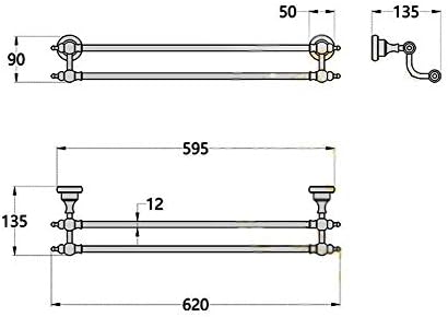 BOCbco Retro Black Bronze Towel Rack Double-Bar Bathroom Storage