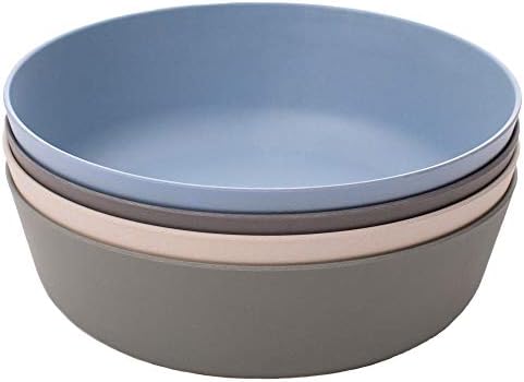 WeeSprout Bamboo Kids Bowls Set of Four 15 oz Blue Green Gray Beige