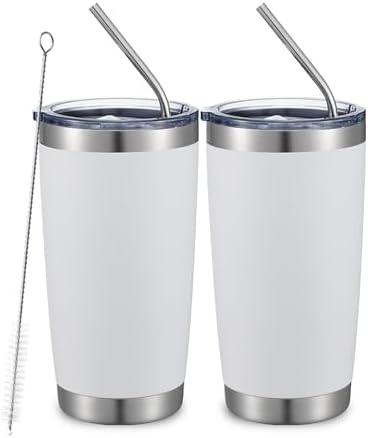 COMOOO 20oz Double Wall Vacuum Insulated Travel Mug Set