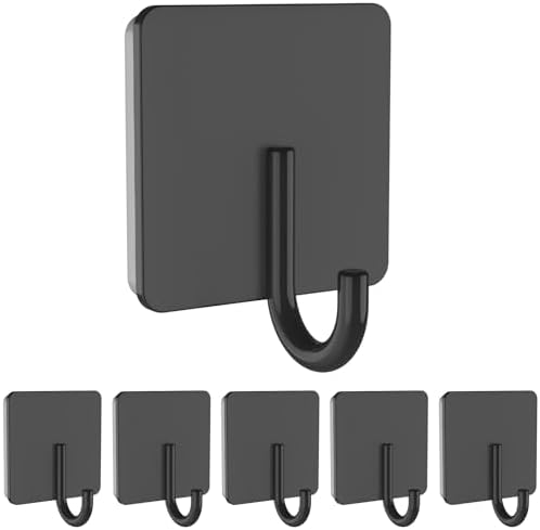 6 Pack Heavy Duty Stainless Steel Adhesive Towel Hooks Black