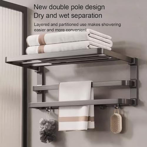 Foldable Towel Shelf with 40cm Hook Wall-Mounted Double Bar Towel Racks