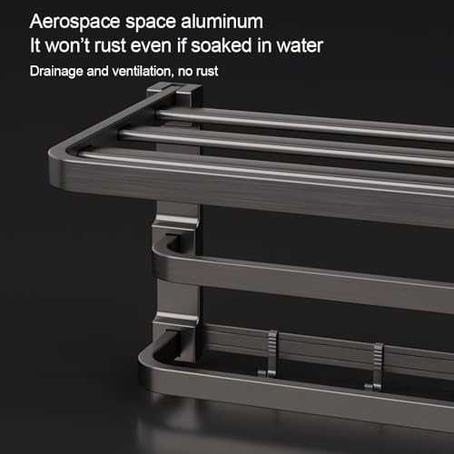 Foldable Towel Shelf with 40cm Hook Wall-Mounted Double Bar Towel Racks