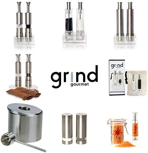 Grind Gourmet Salt Pepper Mill Set Natural Metal Stainless Steel