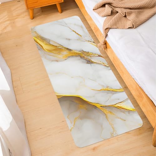 Chucoco Retro White Marble Gold Veins Area Runner Rug Set