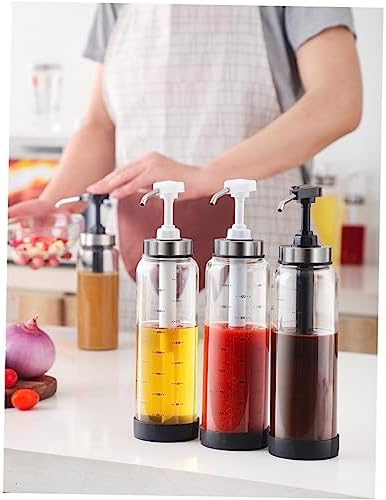 Cabilock 500ml Glass Stainless Steel Sauce Press Bottle