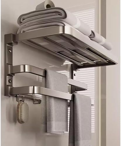 Foldable Towel Shelf with 40cm Hook Wall-Mounted Double Bar Towel Racks