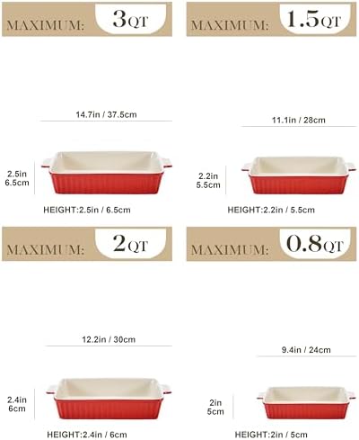 MALACASA Porcelain Bakeware Set of 4 Red 1