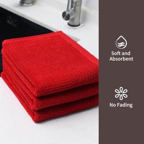 Luxury Kitchen Dish Towels Red Durable Set of 3