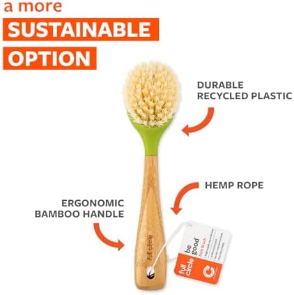 Full Circle Dish Brush and Bottle Brush Bundle with Bamboo Handles