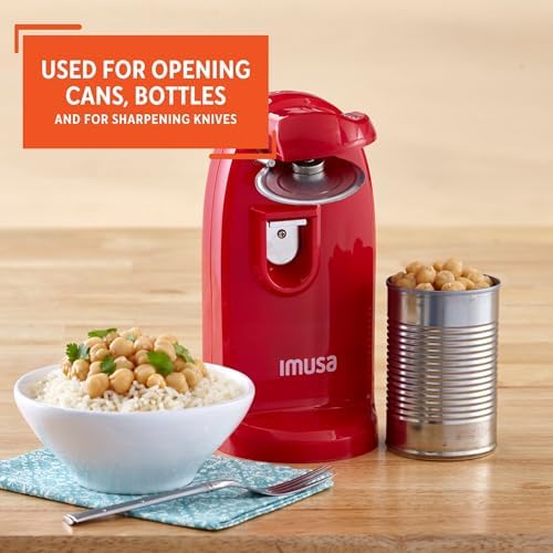 ImUSA Compact Electric Can Opener with Bottle Opener Knife Sharpener Red