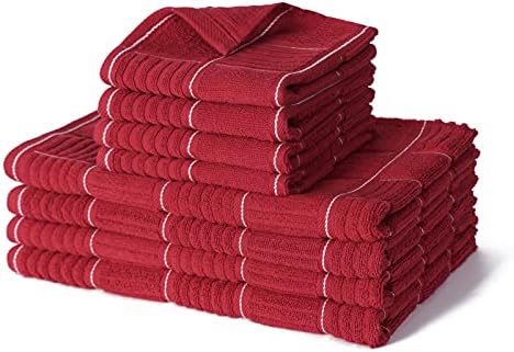 Glynniss Red Kitchen Towels and Dishcloths Set of 8