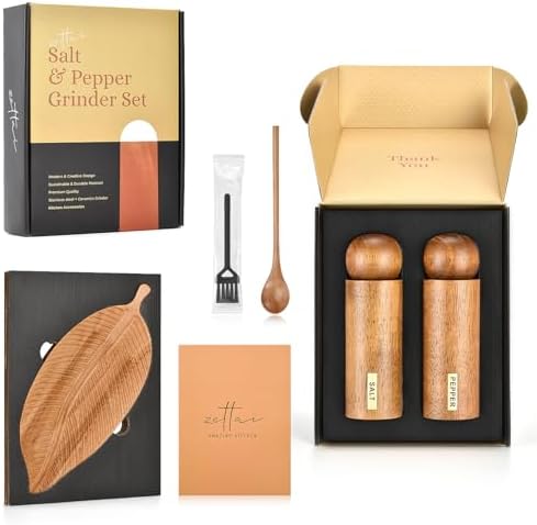 Elegant Wooden Salt Pepper Mill Set with Tray for Home Kitchen