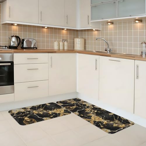 Premium Black Marble texture Kitchen Floor Mat Set