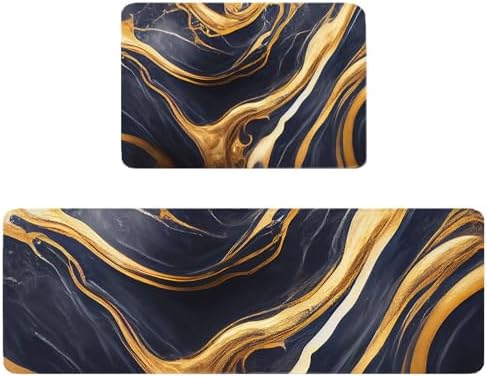 Chic Kitchen Rugs - Abstract Marble Foil Runner Set