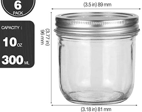 KAMOTA Mason Jar Set of 6 10oz BPA-Free Premium Quality