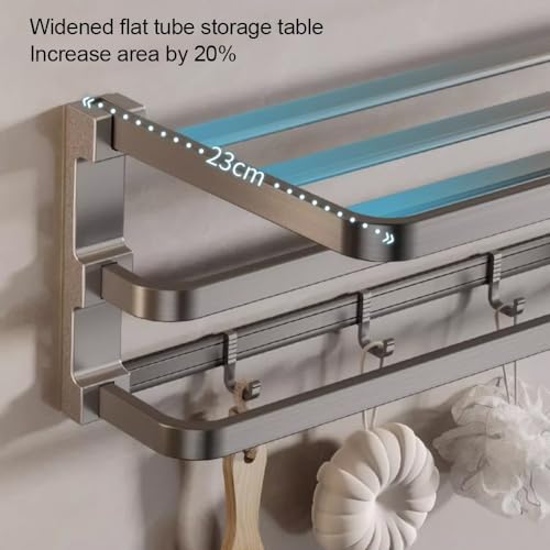 Foldable Towel Shelf with 40cm Hook Wall-Mounted Double Bar Towel Racks