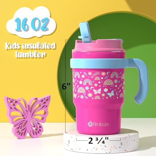 Fimibuke Kids Insulated Straw Tumbler - 16oz Leak-Proof Toddler Water Bottle
