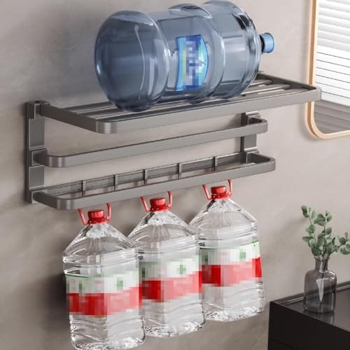 Foldable Towel Shelf with 40cm Hook Wall-Mounted Double Bar Towel Racks