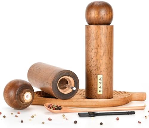 Elegant Wooden Salt Pepper Mill Set with Tray for Home Kitchen
