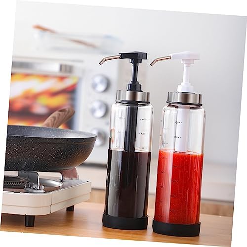 Cabilock 500ml Glass Stainless Steel Sauce Press Bottle