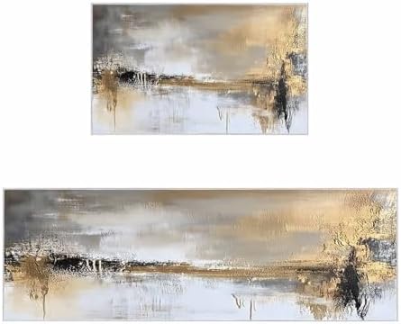 ChenLongwind Kitchen Rugs Set of 2 Abstract Gold Brown