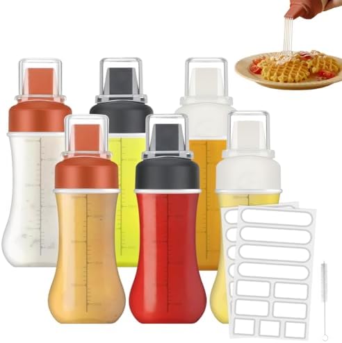 5-Hole Condiment Squeeze Bottles 12oz 6-Piece Set with Labels Brushes