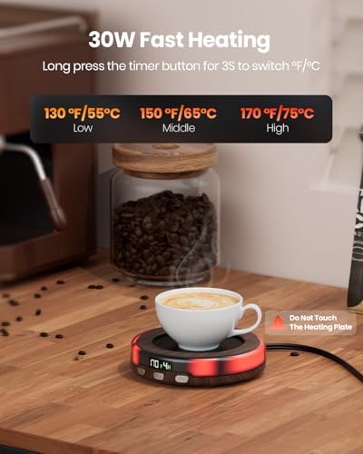 Gaiatop Coffee Mug Warmer with 3 Temperature Settings and LED Light Modes
