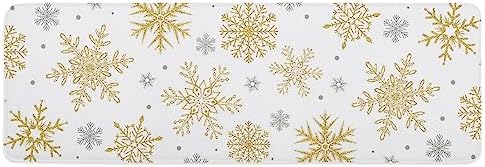 Chucoco Christmas Golden Snowflakes Area Runner Rug Set