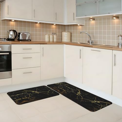 Luxury Gold-Black Kitchen Mat Set
