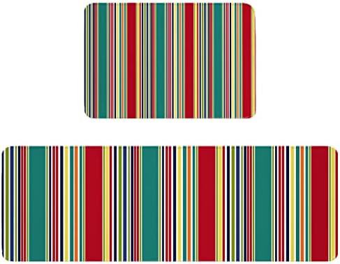 Carosoffe Red Green Striped Kitchen Rugs 2-Pack