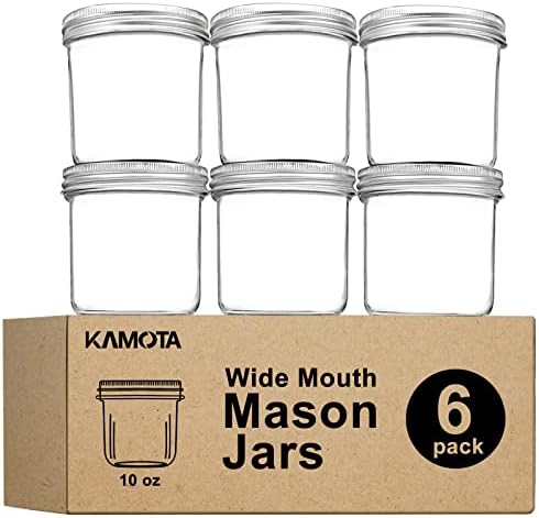 KAMOTA Mason Jar Set of 6 10oz BPA-Free Premium Quality