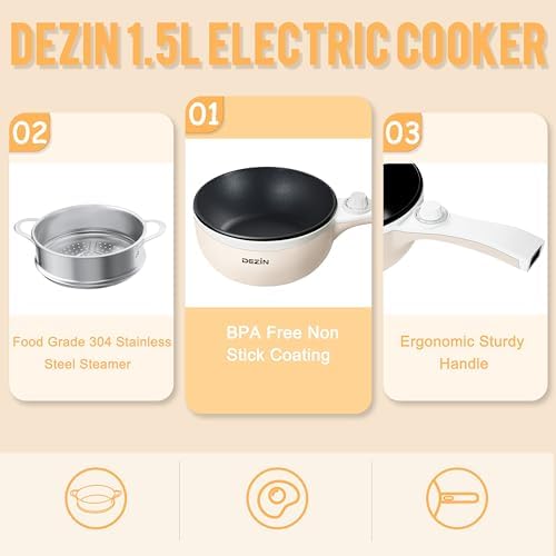 Dezin 15L Electric Steamer Pot with Non-Stick Coating