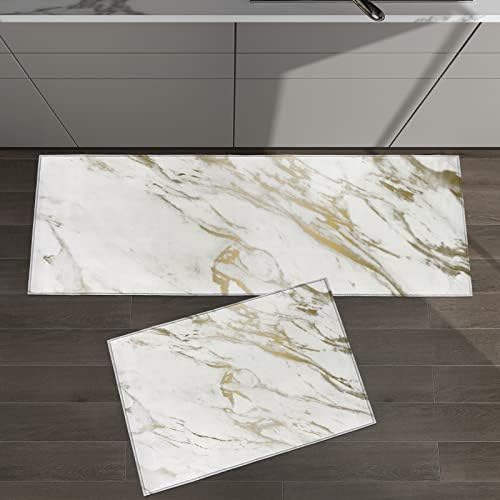 2-Piece Marble Kitchen Rugs Anti Fatigue Non-Slip Kitchen Mat Set