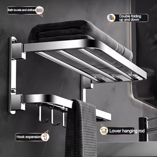 Double Folding Towel Rack Wall-Mounted Bath Towel Holder 40cm