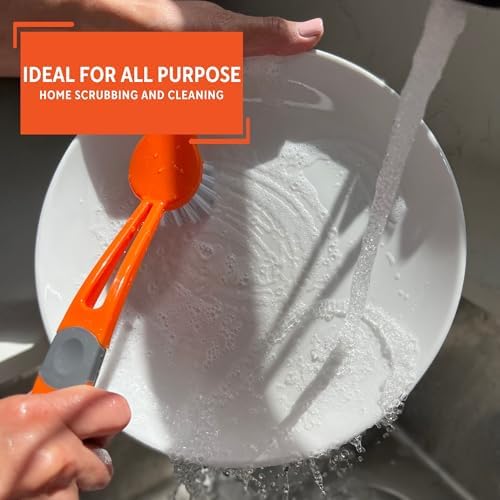Imusa USA Round Orange Dish Brush with White Bristles for Kitchen Use