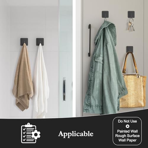 6 Pack Heavy Duty Stainless Steel Adhesive Towel Hooks Black