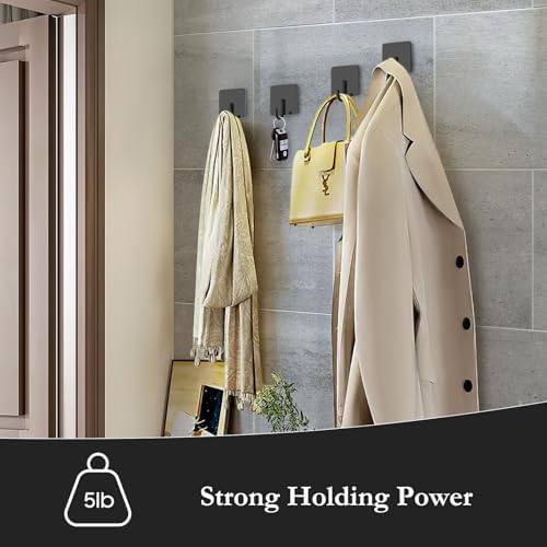 6 Pack Heavy Duty Stainless Steel Adhesive Towel Hooks Black