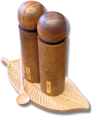 Elegant Wooden Salt Pepper Mill Set with Tray for Home Kitchen