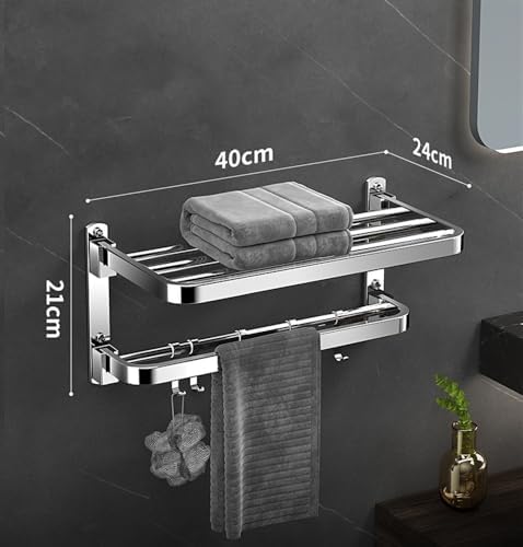 Double Folding Towel Rack Wall-Mounted Bath Towel Holder 40cm