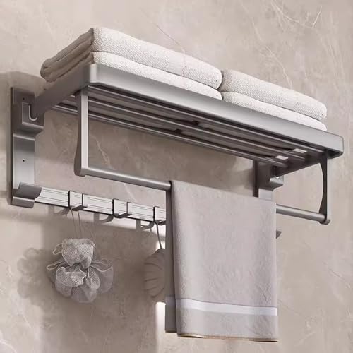 ANNBKA Gray Towel Shelf Wall-Mounted Towel Holder Bathroom Organization Solution