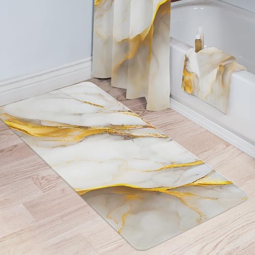 Chucoco Retro White Marble Gold Veins Area Runner Rug Set