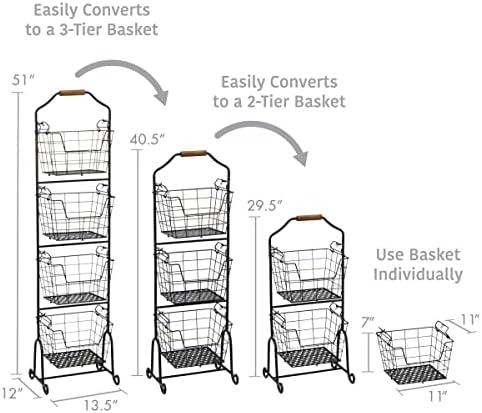 Gourmet Basics by Mikasa Ferme 4-Tier Metal Storage Basket Antique Black