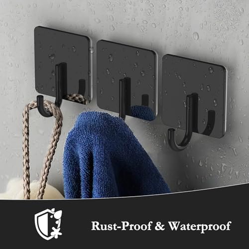 6 Pack Heavy Duty Stainless Steel Adhesive Towel Hooks Black