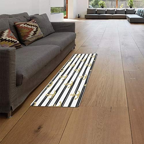 2-Piece Black White Kitchen Mat Set with Anchor Pattern