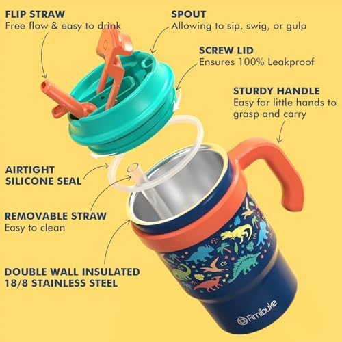 Fimibuke Kids Insulated Straw Tumbler - 16oz Leak-Proof Toddler Water Bottle