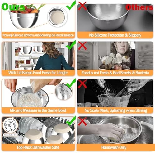 Nicdiet Mixing Bowls Set with Airtight Lids Durable Stackable in Khaki