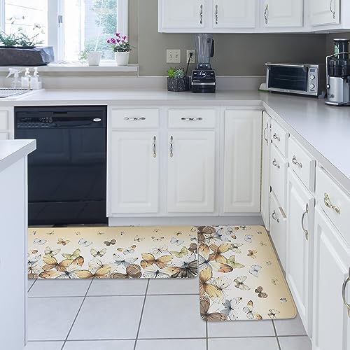 Beige Ombre Butterfly Kitchen Laundry Mat Set