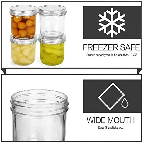 KAMOTA Mason Jar Set of 6 10oz BPA-Free Premium Quality