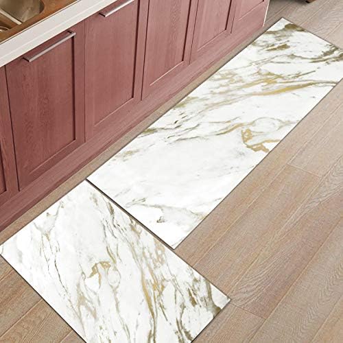 2-Piece Marble Kitchen Rugs Anti Fatigue Non-Slip Kitchen Mat Set