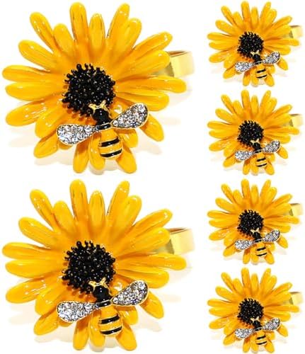 6-Piece Sunflower Metal Napkin Rings Perfect for Dinner